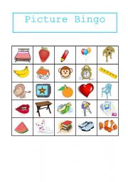 English Worksheet: Picture Bingo