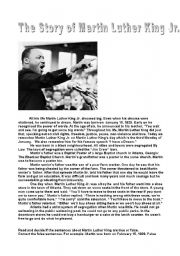 English Worksheet: The Story of Martin Luther King Jr.