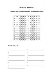 English worksheet: Means of transport - puzzle