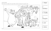 English Worksheet: Match, color and practice jungle animals!