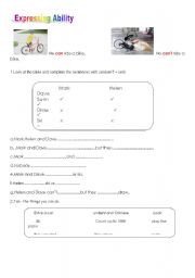 English Worksheet: Expressing ability / inability with can & cant