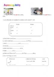 English worksheet: Expressing ability / inability with can & cant