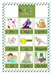 English Worksheet: picture dictionary (K)