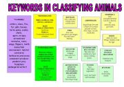 English worksheet: KEYWORDS IN CLASSIFYING ANIMALS