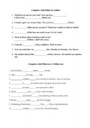 English Worksheet: Either/Neither 