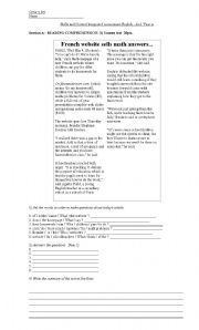 English worksheet: reading comprhension 