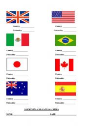 English Worksheet: Countries and nationalities