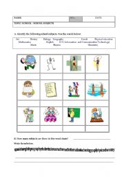 English worksheet: School subjects