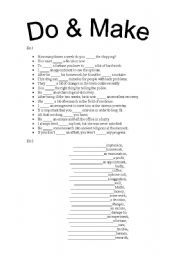 English Worksheet: Do and Make