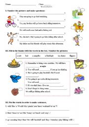 English Worksheet: outdoor activities - equipment