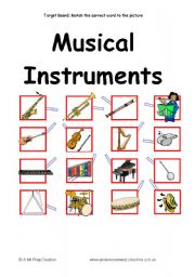 English Worksheet: Musical Instruments Target Board