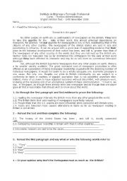 English Worksheet: Mass Media newspapers