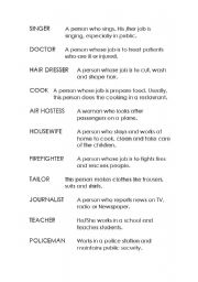 English Worksheet: Definitions about different jobs