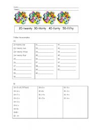 English Worksheet: Numbers 20-50