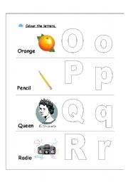 English Worksheet: Colour the letters O-R