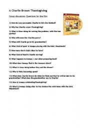 English Worksheet: A Charlie Brown Thanksgiving- questions