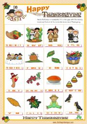 English Worksheet: Thanksgiving  - Completing the Pictionary with the missing vowels