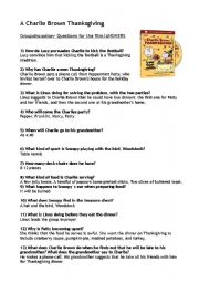 English Worksheet: A Charlie Brown Thanksgiving- answers