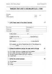 English Worksheet: Elementary Test VOCABULARY ENGLISH-FRENCH