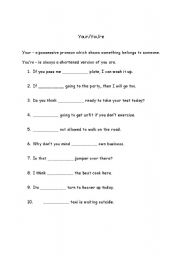 English Worksheet: Your and Youre
