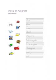 English worksheet: Means of transport