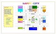 English Worksheet: HAPPY CITY GIVING DIRECTIONS MAP