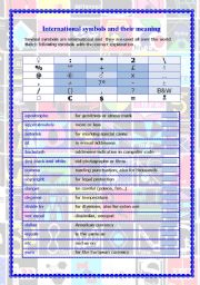 English Worksheet: International symbols (2 pages)