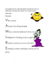 English Worksheet: Halloween Acrostic Poem