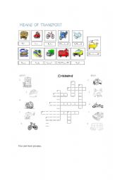 English Worksheet: Means of transports crossword