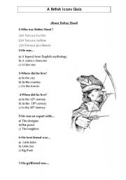 English Worksheet: A British Quiz about  Robin Hood and James Bond