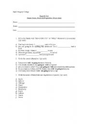 English worksheet: future tense and vegetables test