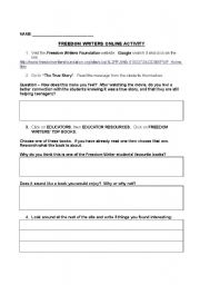 English Worksheet: Freedom Writers - Post Viewing Activity