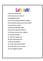 English worksheet: Lets talk?