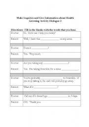 English Worksheet: Health Dialogue