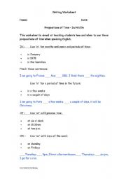 English Worksheet: Prepositions of Time