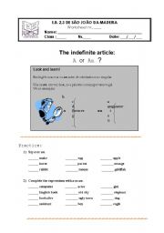 English Worksheet: Indefinite articles