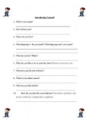 English worksheet: Questions Introduce Yourself