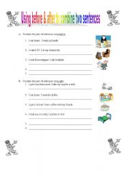 English Worksheet: Using before & after to combine two sentences 