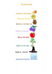 English worksheet: the colour song/poem