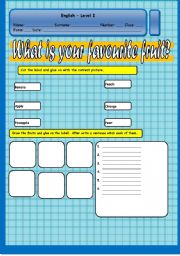 English worksheet: Fruits. Food. Labell the fruits.