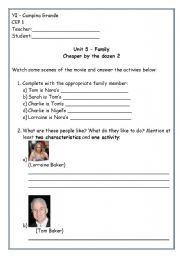 English worksheet: Cheaper by the dozen 2 activity