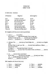 English worksheet: Verb to Be exercises