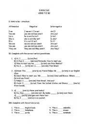 English Worksheet: Verb to Be exercises