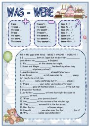 English Worksheet: was - were 