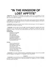 English worksheet: A revision holiday-IN THE KINGDOM OF LOST APPTITE