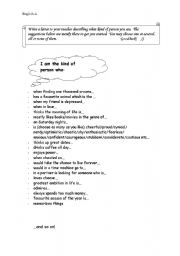 English Worksheet: I am the kind of person who...