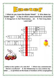 English Worksheet: Easter crossword