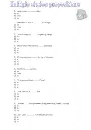 English worksheet: Multiple choice prepositions