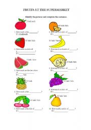 English Worksheet: FRUITS AT THE SUPERMARKET