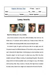 English Worksheet: Lenny kravitz- 7th form test